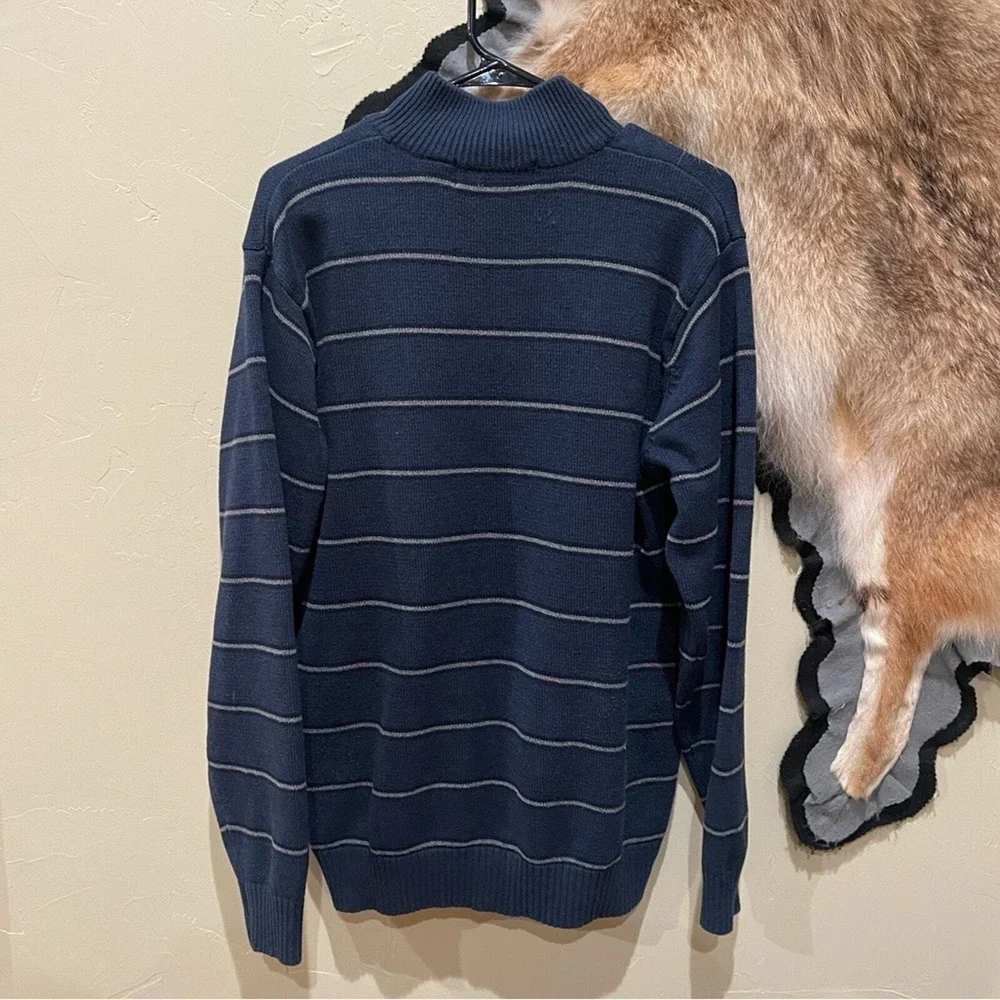 Vintage Oscar De La Renta Mens Large 1/4 Zip Mock Neck Stiped Sweater Old‎ Money